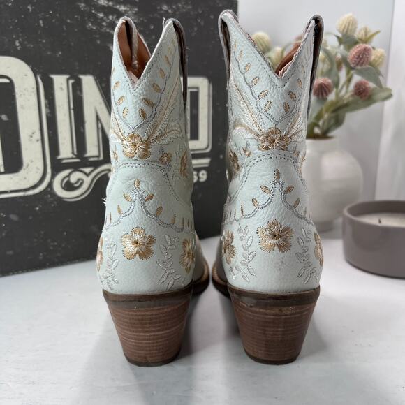 Dingo Primrose Embroidered Floral Western Leather Ankle Booties White Women 9.5M - Picture 4 of 11